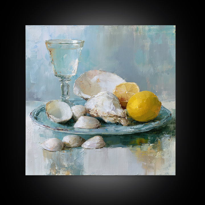 Shellfish and Lemon Still Life Framed Canvas Print, Dining Room Art, Luxury Decor, Dining Room Decor, Fine Art, Dining, DRA-1x1-40