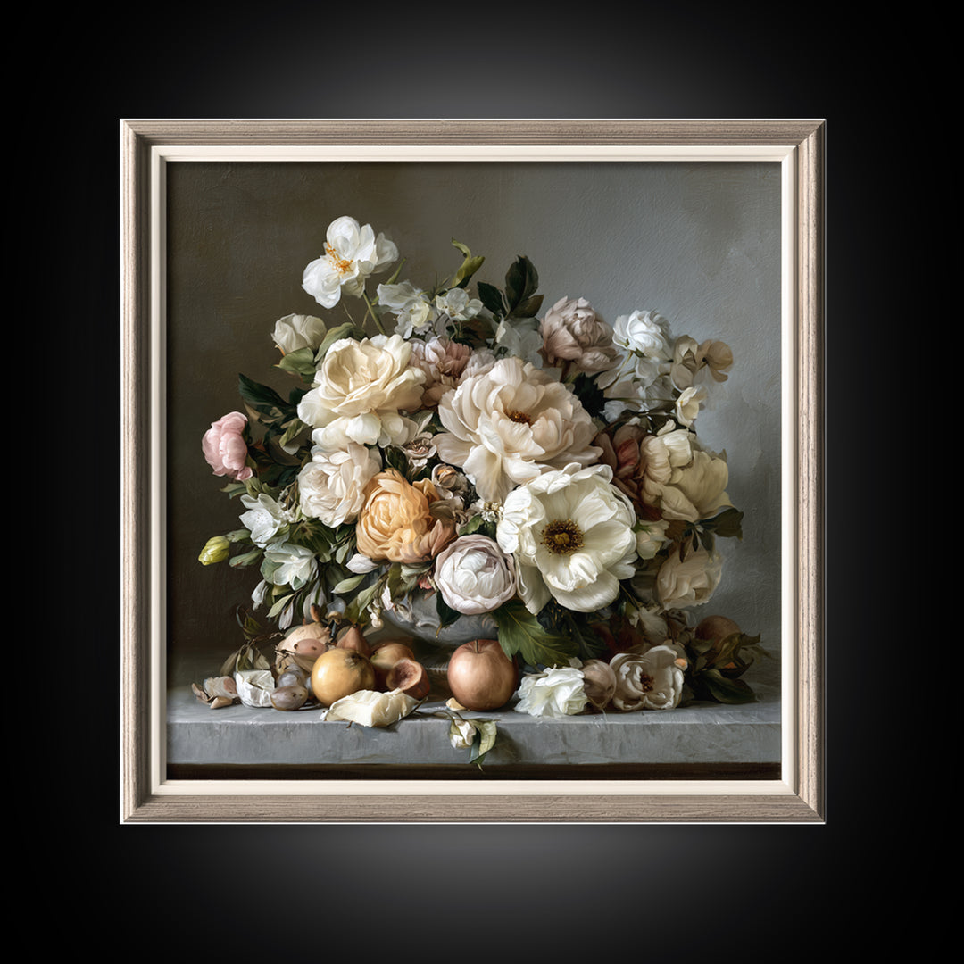Classic Dutch Feast Arrangement Framed Canvas Print, Dining Room Art, Watercolor Painting, Dining Room Decor, Oil Painting, DRA-1x1-43