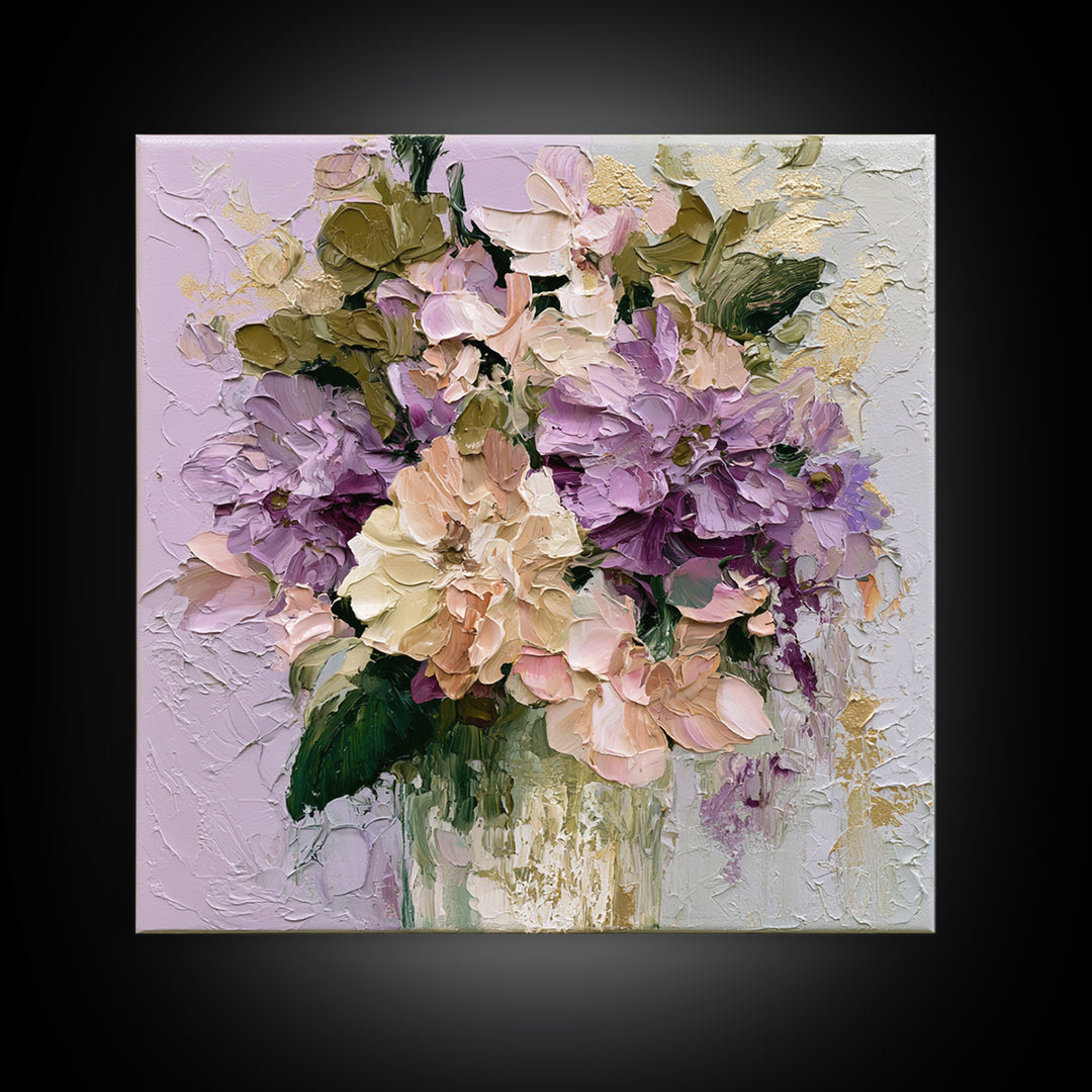 Large Expressive Flower Vase Framed Canvas Print, Dining Room Art, Home Decor, Dining Room Decor, Oil Painting, Dining, DRA-1x1-48