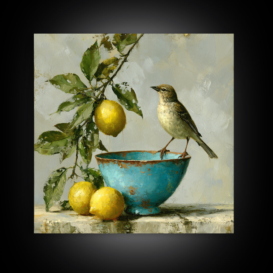 Italian Lemon Branch Framed Canvas Print, Dining Room Art, Trendy Wall Art, Dining Room Decor, Fine Art, Dining, DRA-1x1-53