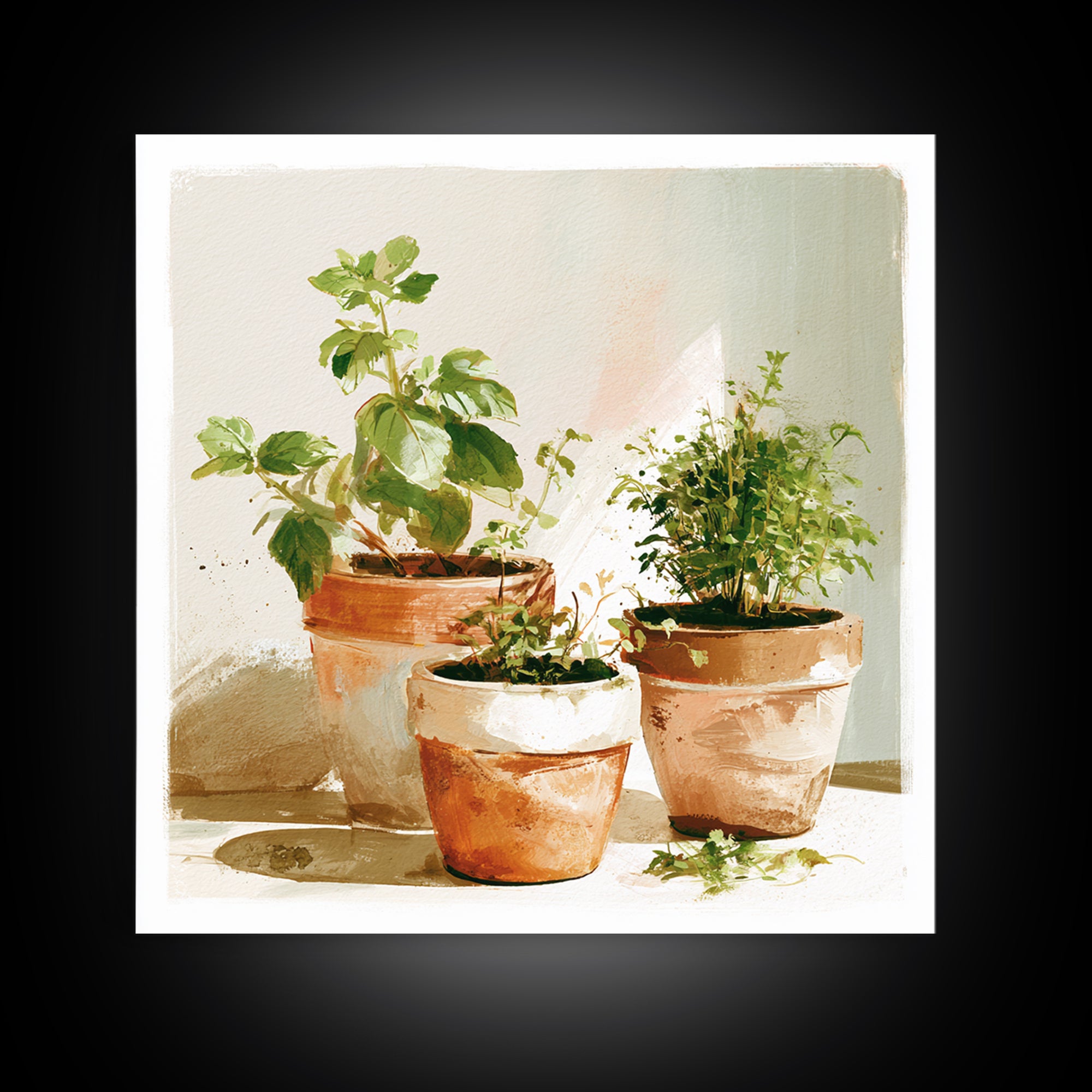 Modern Kitchen Herbs Framed Canvas Print, Dining Room Art, Food Art, Dining Room Decor, Abstract Art, Dining, Textured Painting, DRA-1x1-57