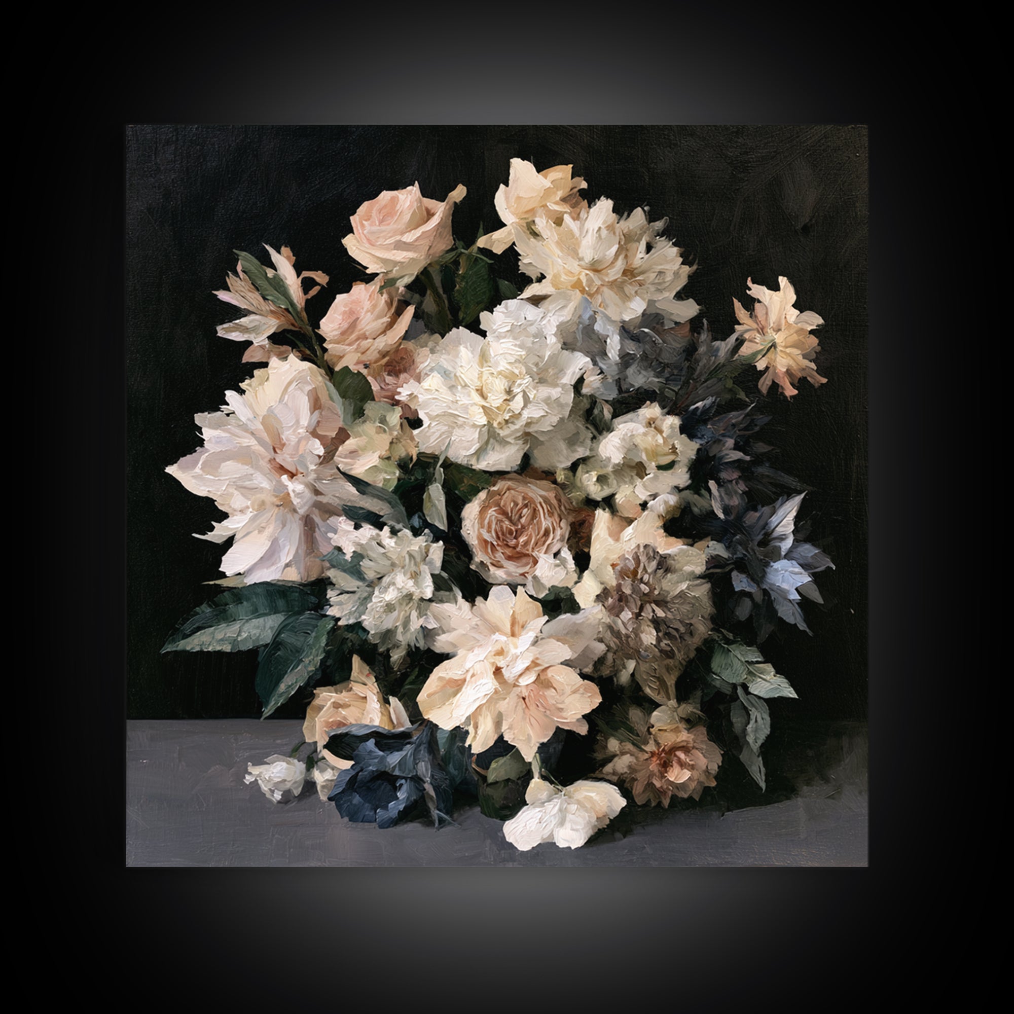 Moody Dark Background Bouquet for Formal Dining Canvas Print, Dining Room Art, Kitchen Prints, Dining Room Decor, Dining, DRA-1x1-59