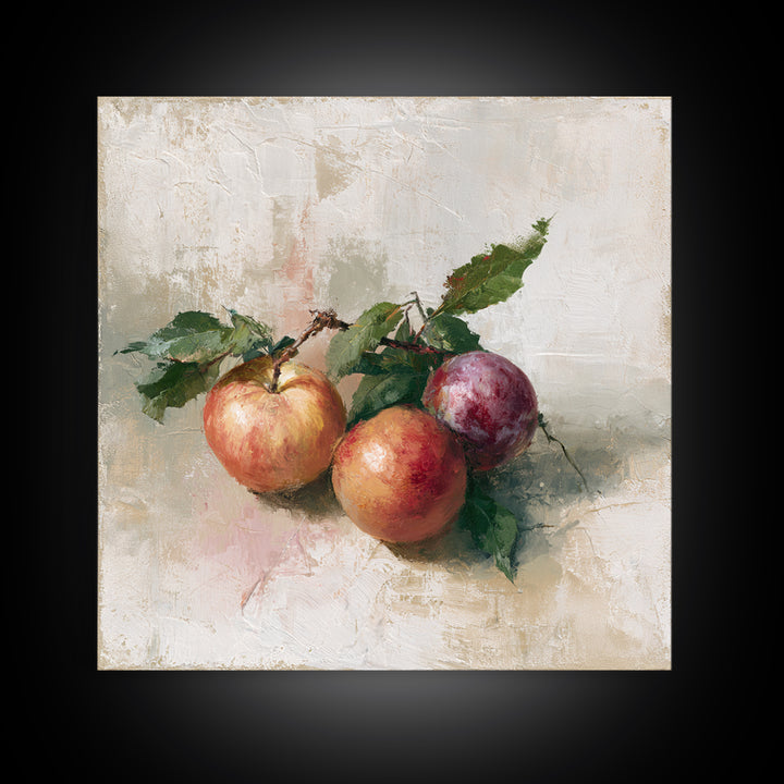 Peach and Plum Still Life Framed Canvas Print, Dining Room Art, Set of 3 Prints, Dining Room Decor, Fine Art, Dining, DRA-1x1-68