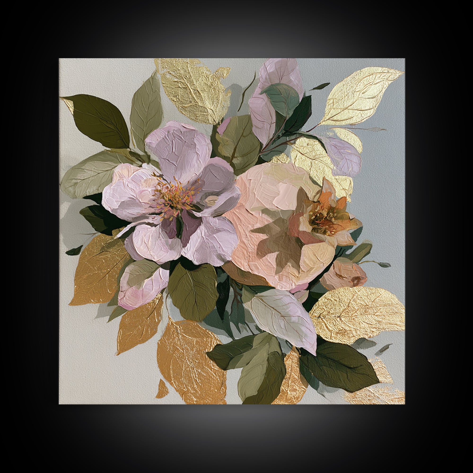 Pomegranate and Gold Leaf Botanical Study Framed Canvas Print, Dining Room Art, Canvas Art, Dining Room Decor, Oil Painting, DRA-1x1-8