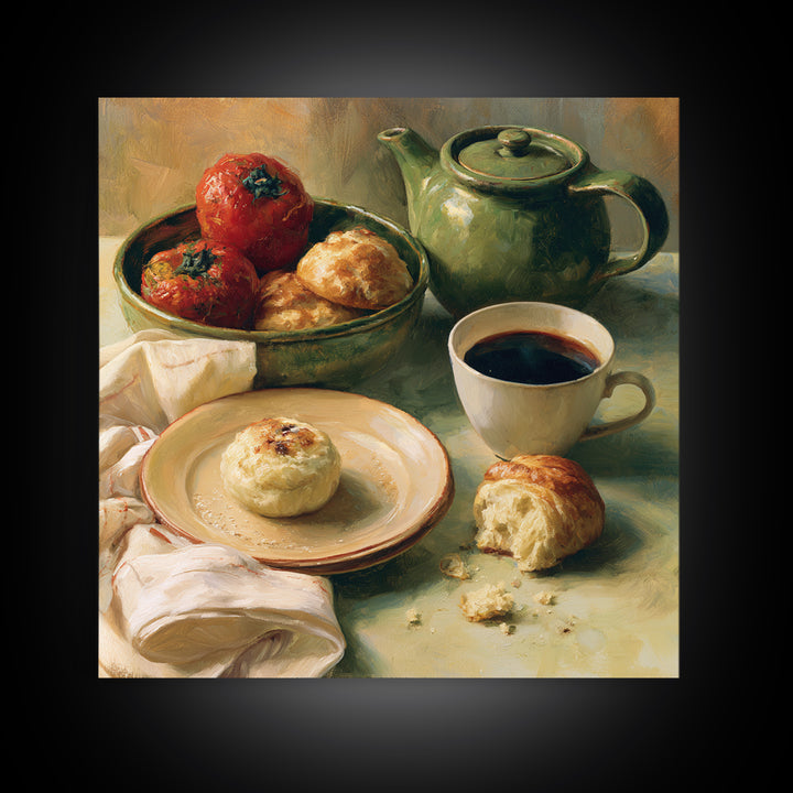 Coffee and Pastry Scene for Breakfast Nook Canvas Print, Dining Room Art, Food Art, Dining Room Decor, Fine Art, Dining, DRA-1x1-86