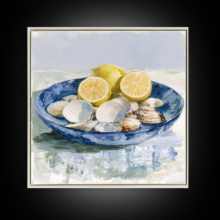 Shellfish and Lemon Still Life Framed Canvas Print, Dining Room Art, Art Print, Dining Room Decor, Dining, Abstract Art, DRA-1x1-88