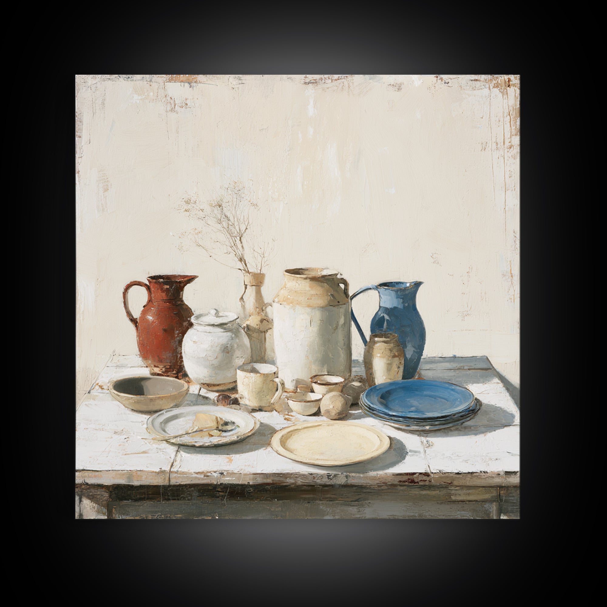 Sunlit Farmhouse Table Objects Without Room View Canvas Print, Dining Room Art, Gallery Decor, Dining Room Decor, Dining, DRA-1x1-89