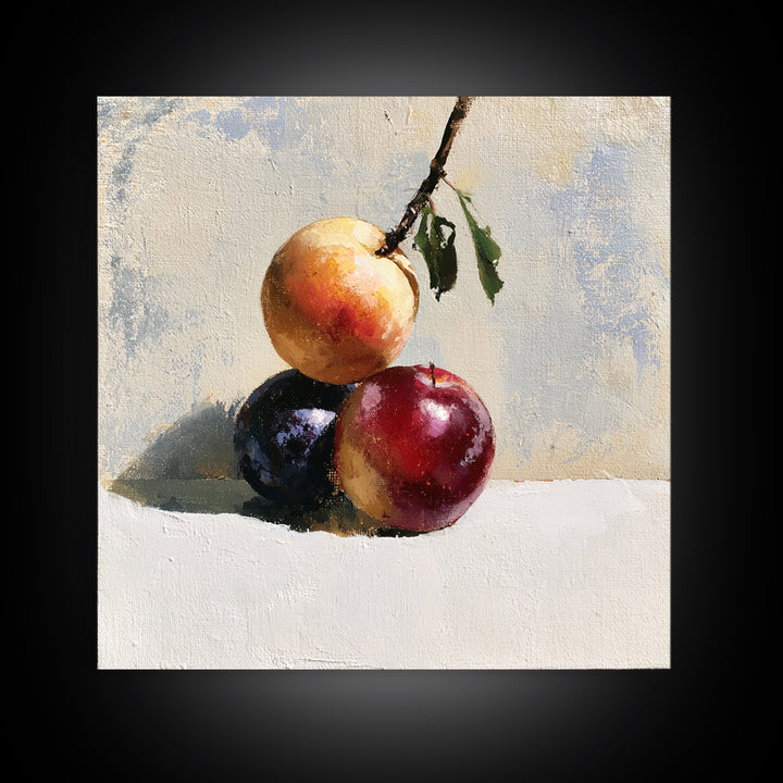 Peach and Plum Still Life Canvas Print, Dining Room Art, Trendy Wall Art, Dining Room Decor, Fine Art, Dining, DRA-1x1-92
