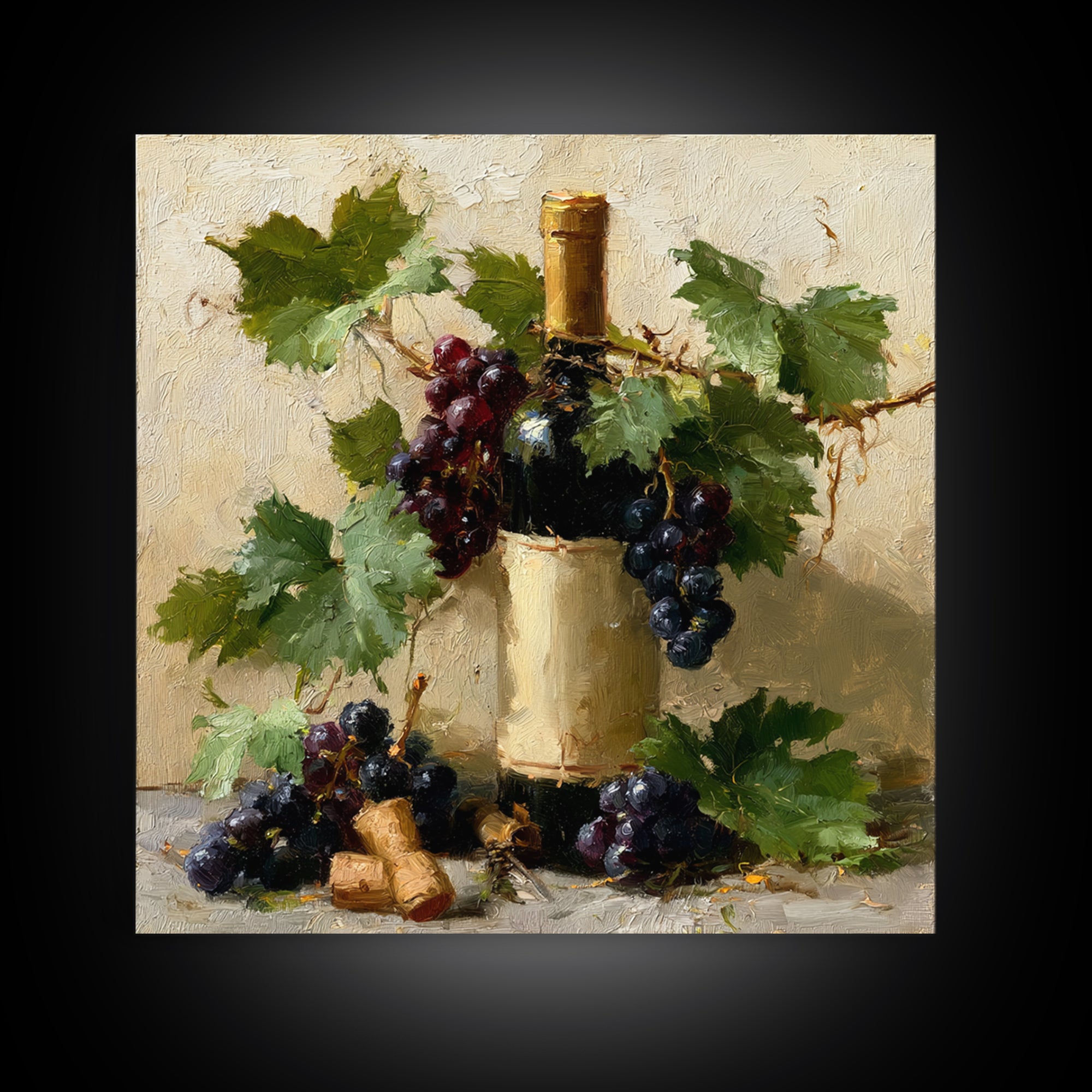 Botanical Grapevine with Leaves and Fruit Framed Canvas Print, Dining Room Art, Dining Room Decor, Watercolor Art, Dining, DRA-1x1-93