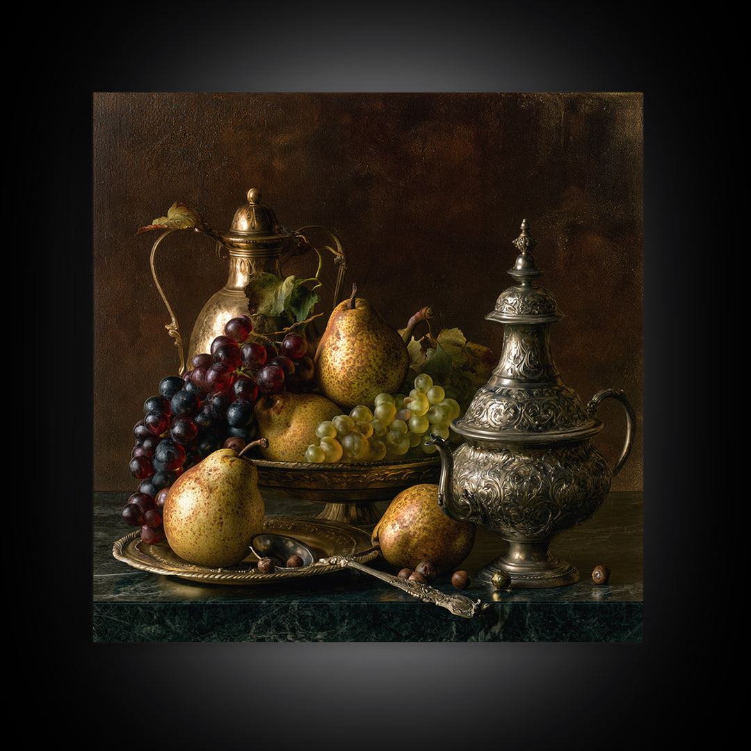 Classical Fruit Still Life Canvas Print, Dining Room Art, Luxury Decor, Dining Room Decor, Oil Painting, Dining, DRA-1x1-97