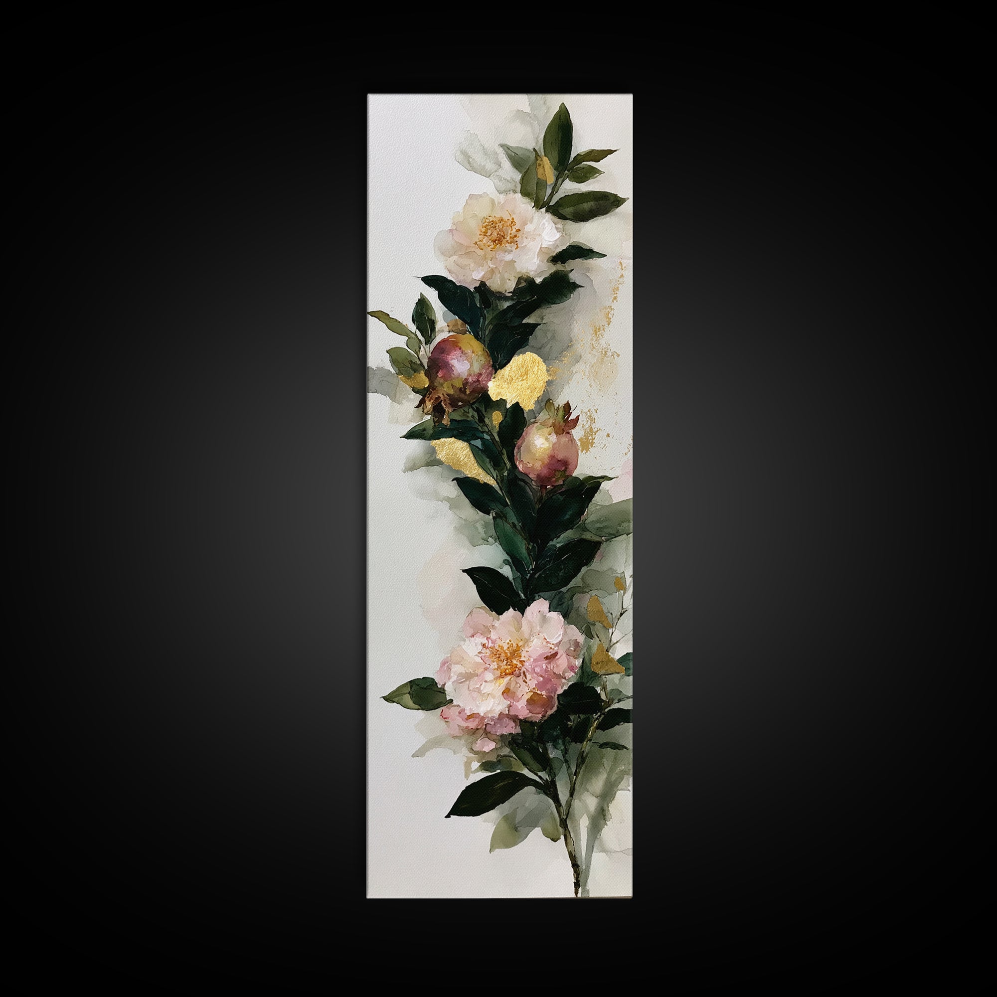 Pomegranate and Gold Leaf Botanical Study Canvas Print, Dining Room Art, Dining Room Wall Art, Dining Room Decor, Dining, DRA-1x3-20