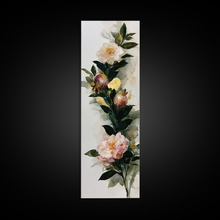 Pomegranate and Gold Leaf Botanical Study Canvas Print, Dining Room Art, Dining Room Wall Art, Dining Room Decor, Dining, DRA-1x3-20