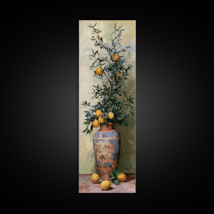 Mediterranean Olive Branch and Citrus Arrangement Canvas Print, Dining Room Art, Gallery Decor, Dining Room Decor, Dining, DRA-1x3-24