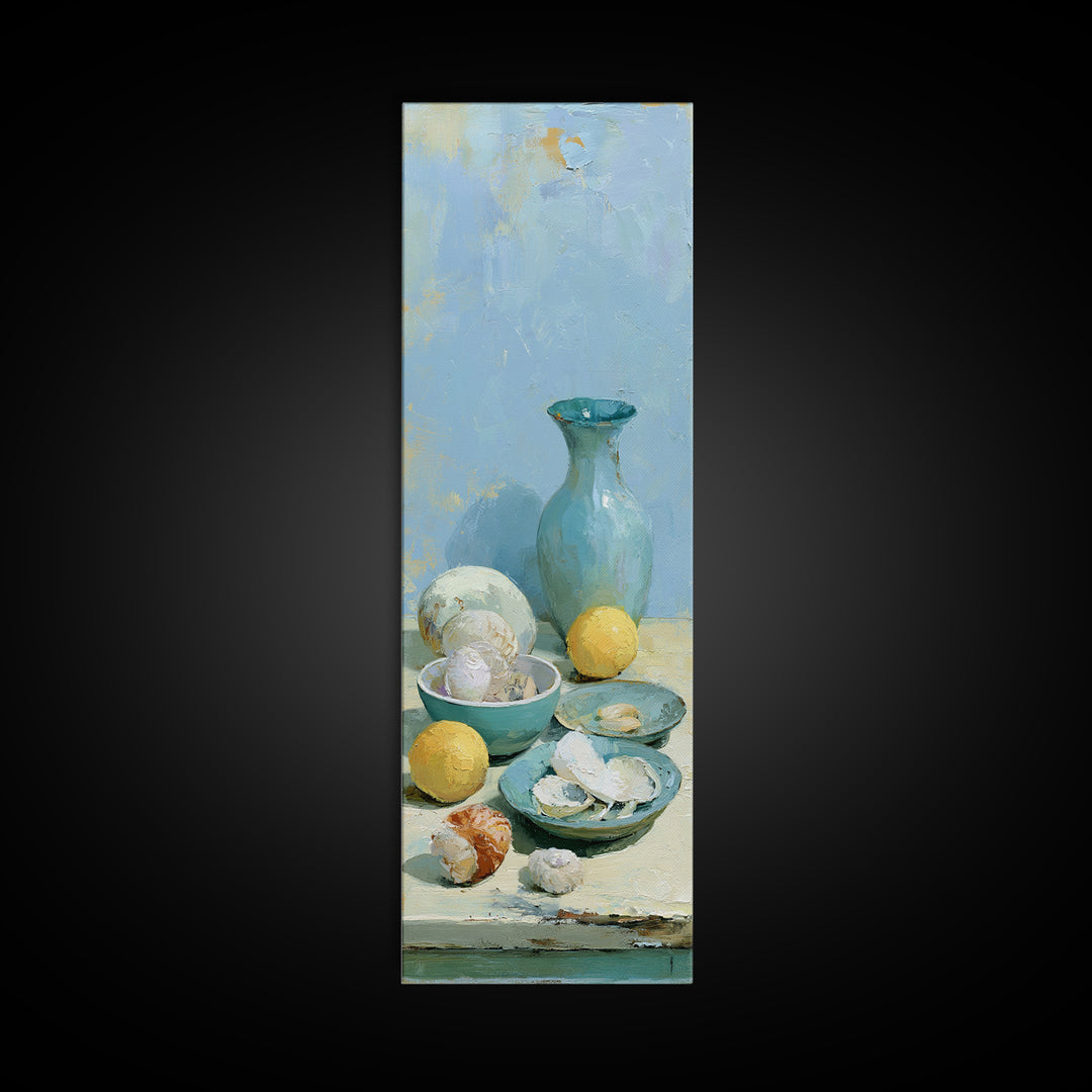 Shellfish and Lemon Still Life Canvas Print, Dining Room Art, Wall Decor, Dining Room Decor, Fine Art, Dining, Contemporary Art, DRA-1x3-28