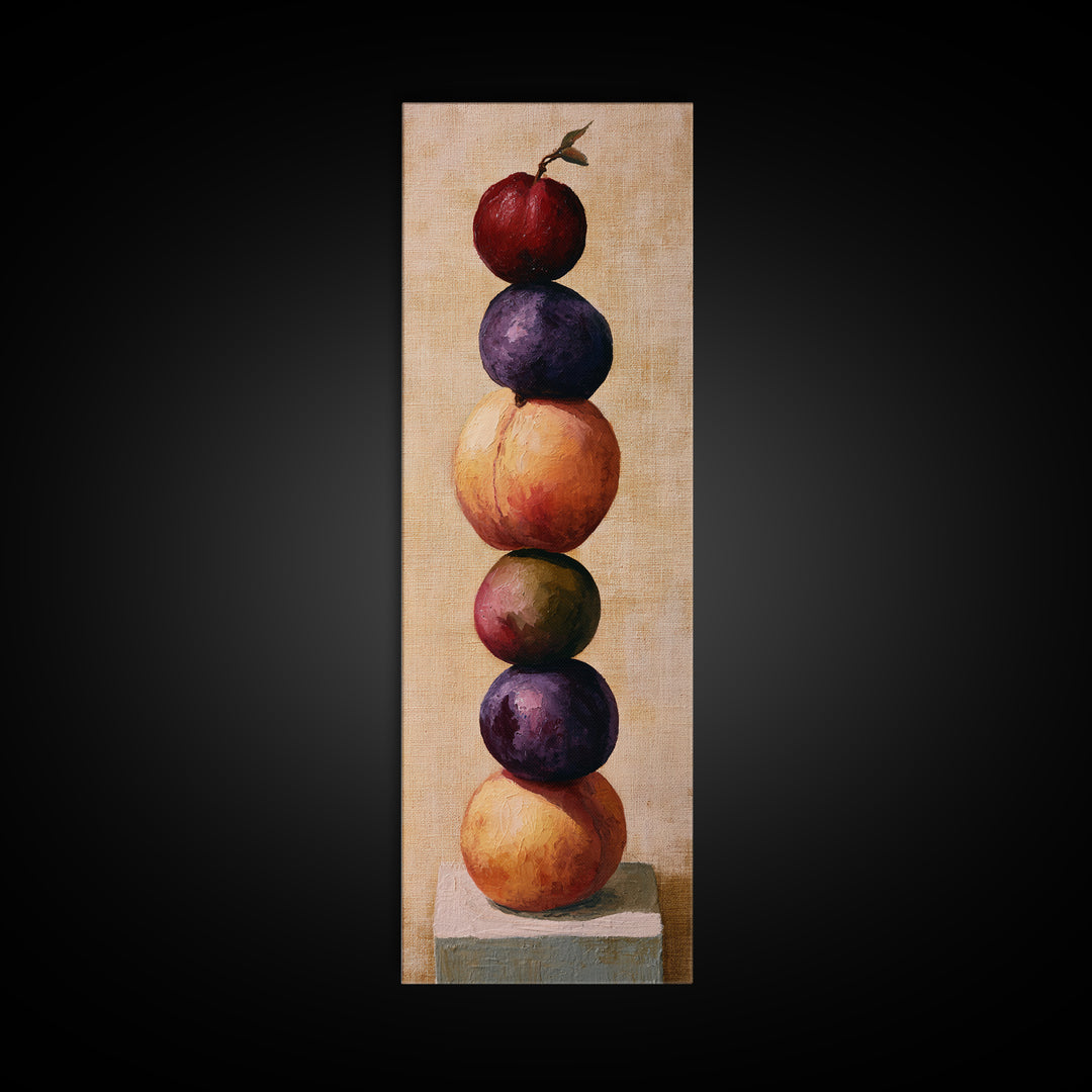 Peach and Plum Still Life Canvas Print, Dining Room Art, Neutral Decor, Dining Room Decor, Fine Art, Dining, Wall Art, DRA-1x3-32