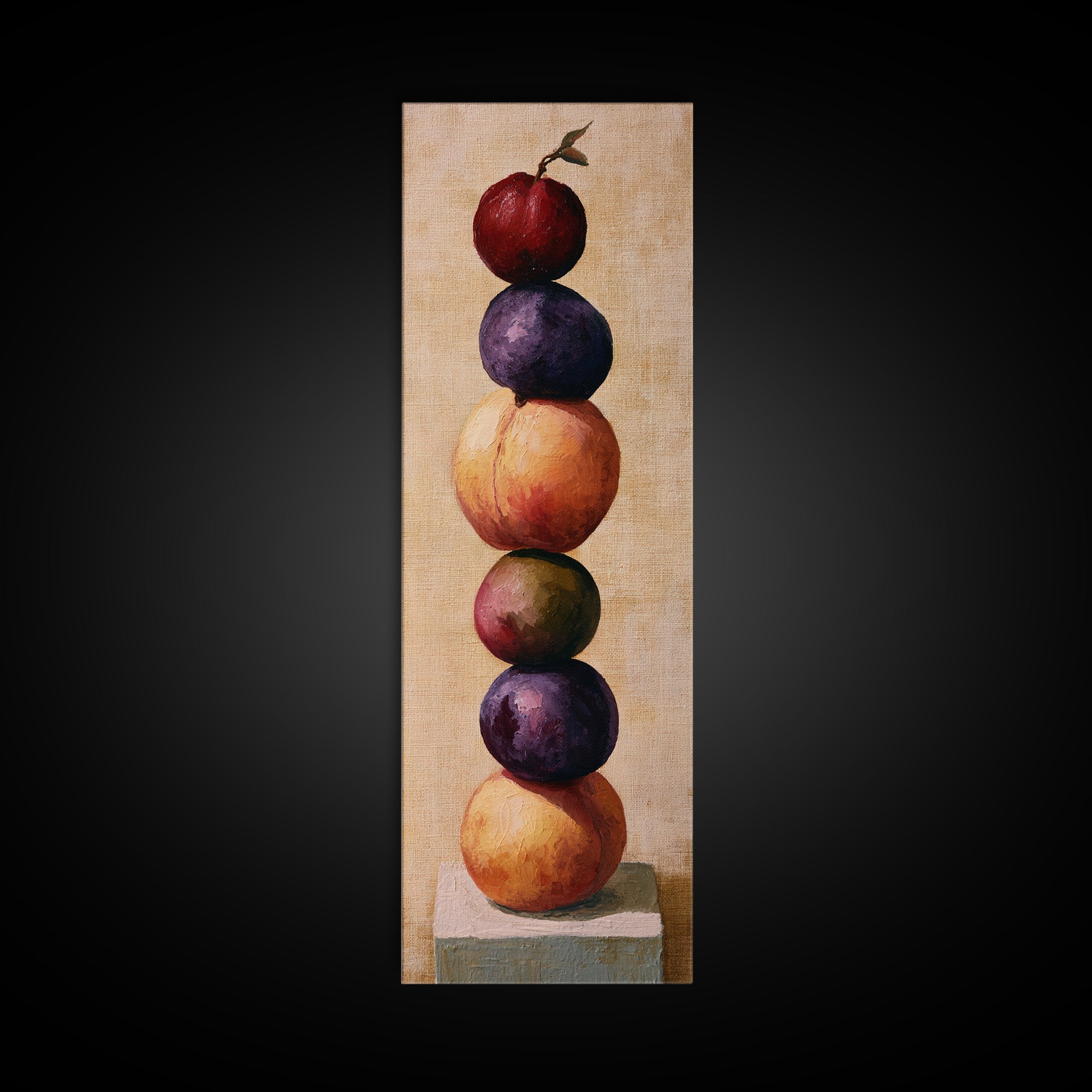 Peach and Plum Still Life Canvas Print, Dining Room Art, Neutral Decor, Dining Room Decor, Fine Art, Dining, Wall Art, DRA-1x3-32