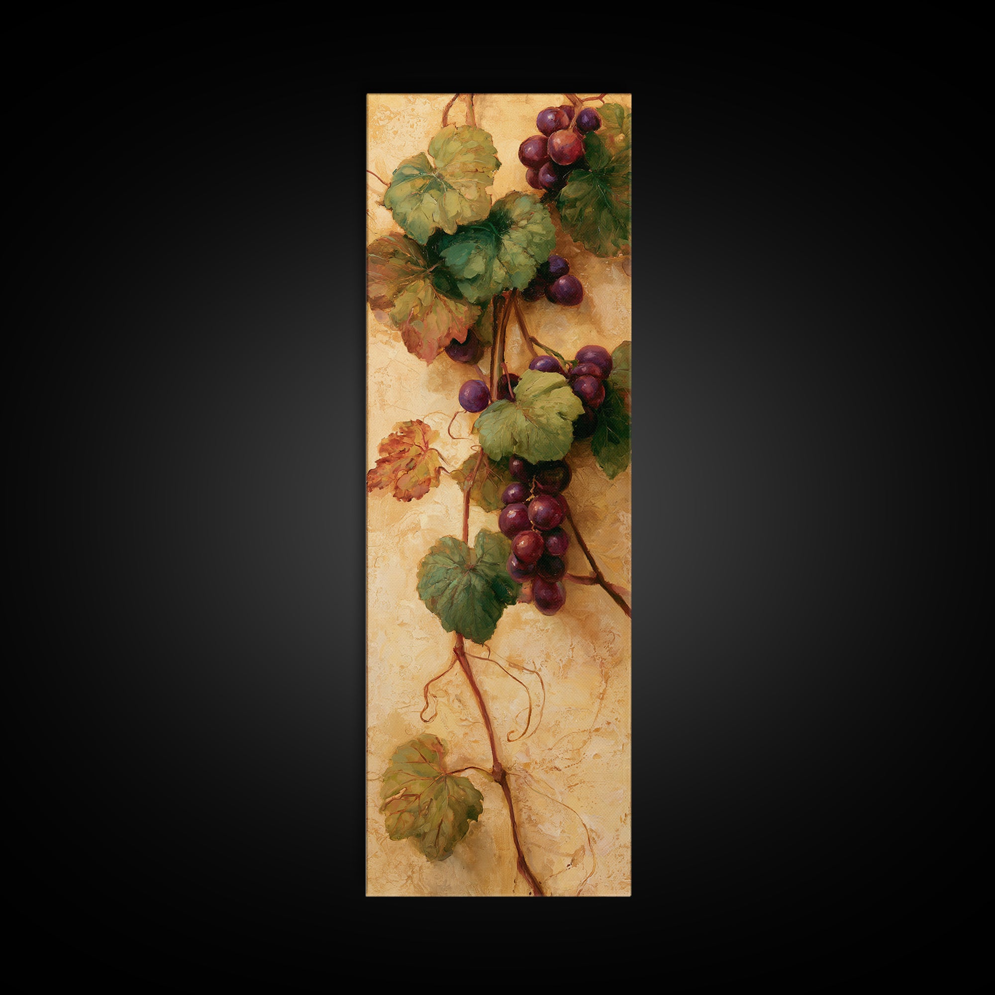 Botanical Grapevine with Leaves and Fruit Canvas Print, Dining Room Art, Dining Room Decor, Oil Painting, Dining, DRA-1x3-33