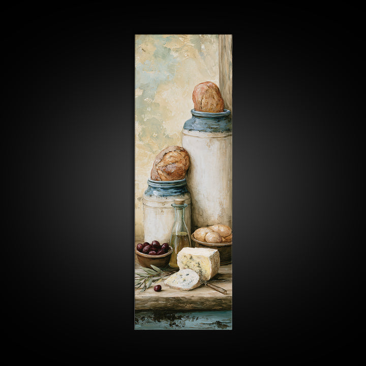Rustic Bread Olives and Cheese Still Life Canvas Print, Dining Room Art, Set of 3 Prints, Dining Room Decor, Fine Art, Dining, DRA-1x3-42