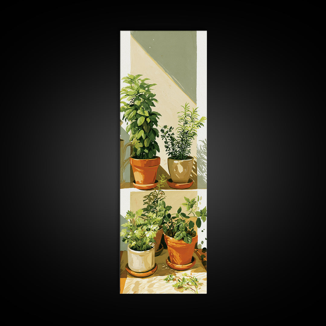 Modern Kitchen Herbs Framed Canvas Print, Dining Room Art, Dining Room Wall Art, Dining Room Decor, Oil Painting, Dining, DRA-1x3-45