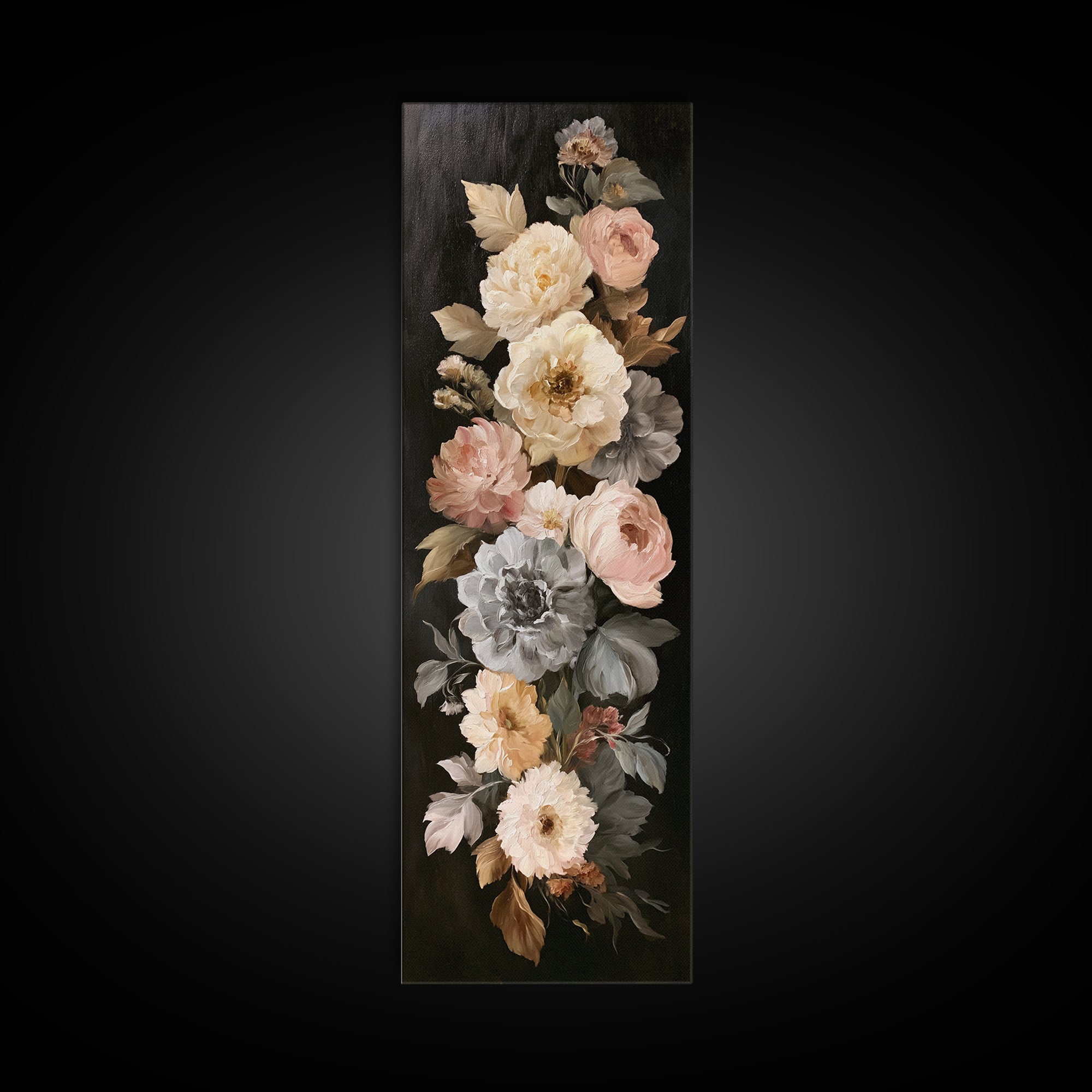 Moody Dark Background Bouquet for Formal Dining Canvas Print, Dining Room Art, Minimalist Decor, Dining Room Decor, Dining, DRA-1x3-47