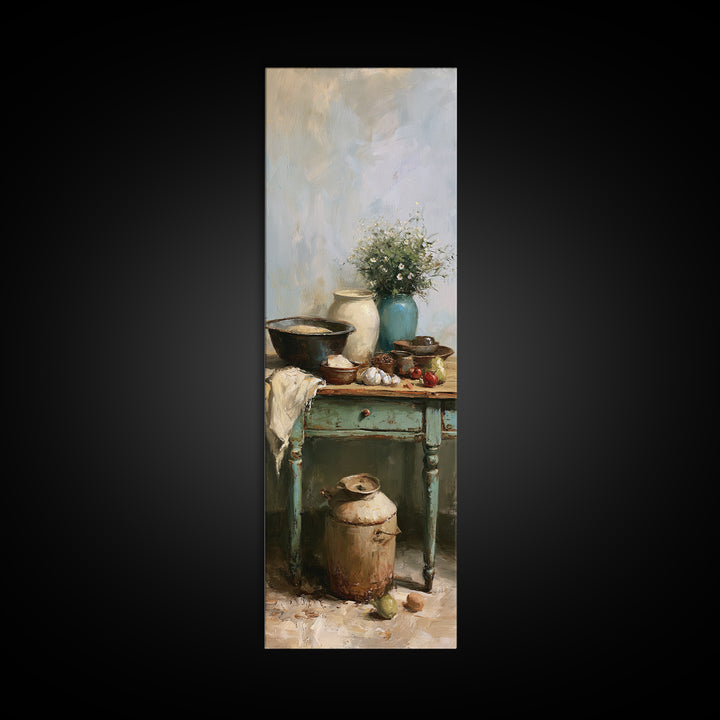 Sunlit Farmhouse Table Objects Without Room View Canvas Print, Dining Room Art, Coastal Decor, Dining Room Decor, Dining, DRA-1x3-53
