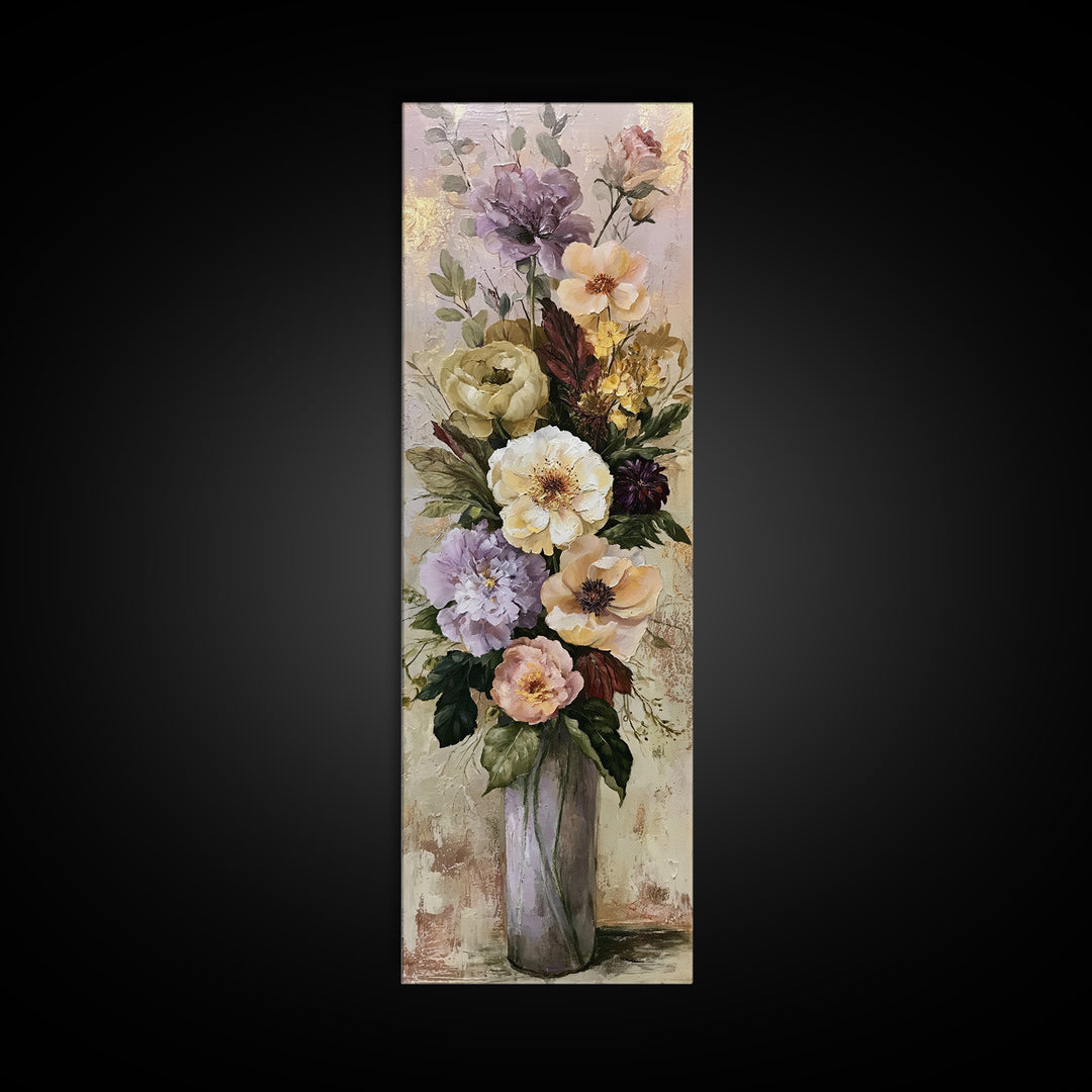 Large Floral Centerpiece Framed Canvas Print, Dining Room Art, Kitchen Prints, Dining Room Decor, Oil Painting, Dining, DRA-1x3-62