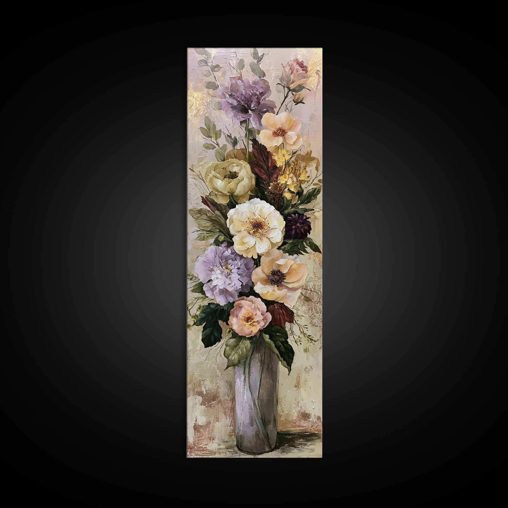 Large Floral Centerpiece Framed Canvas Print, Dining Room Art, Kitchen Prints, Dining Room Decor, Oil Painting, Dining, DRA-1x3-62