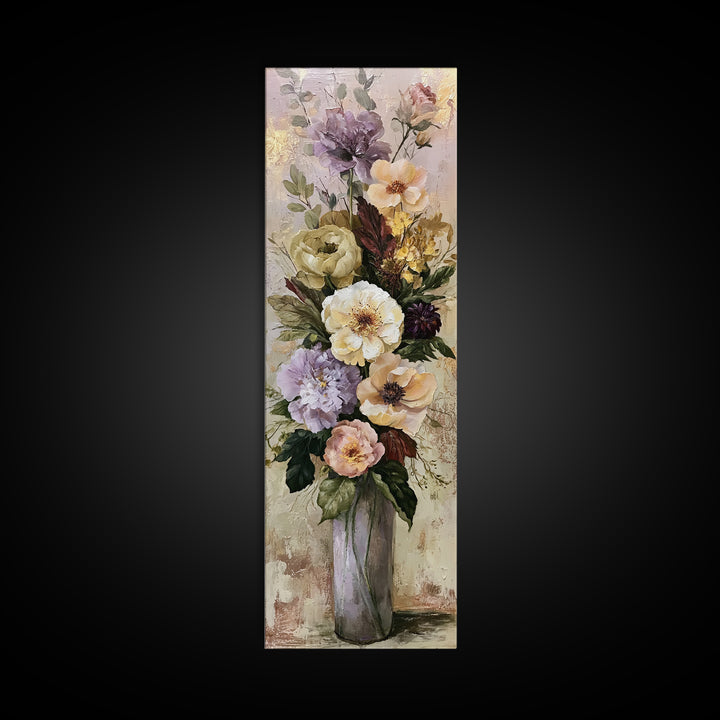 Large Floral Centerpiece Framed Canvas Print, Dining Room Art, Kitchen Prints, Dining Room Decor, Oil Painting, Dining, DRA-1x3-62