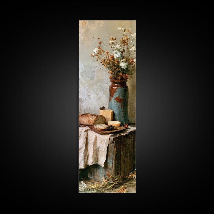 Rustic Bread Olives and Cheese Still Life Canvas Print, Dining Room Art, Trendy Wall Art, Dining Room Decor, Dining, DRA-1x3-66