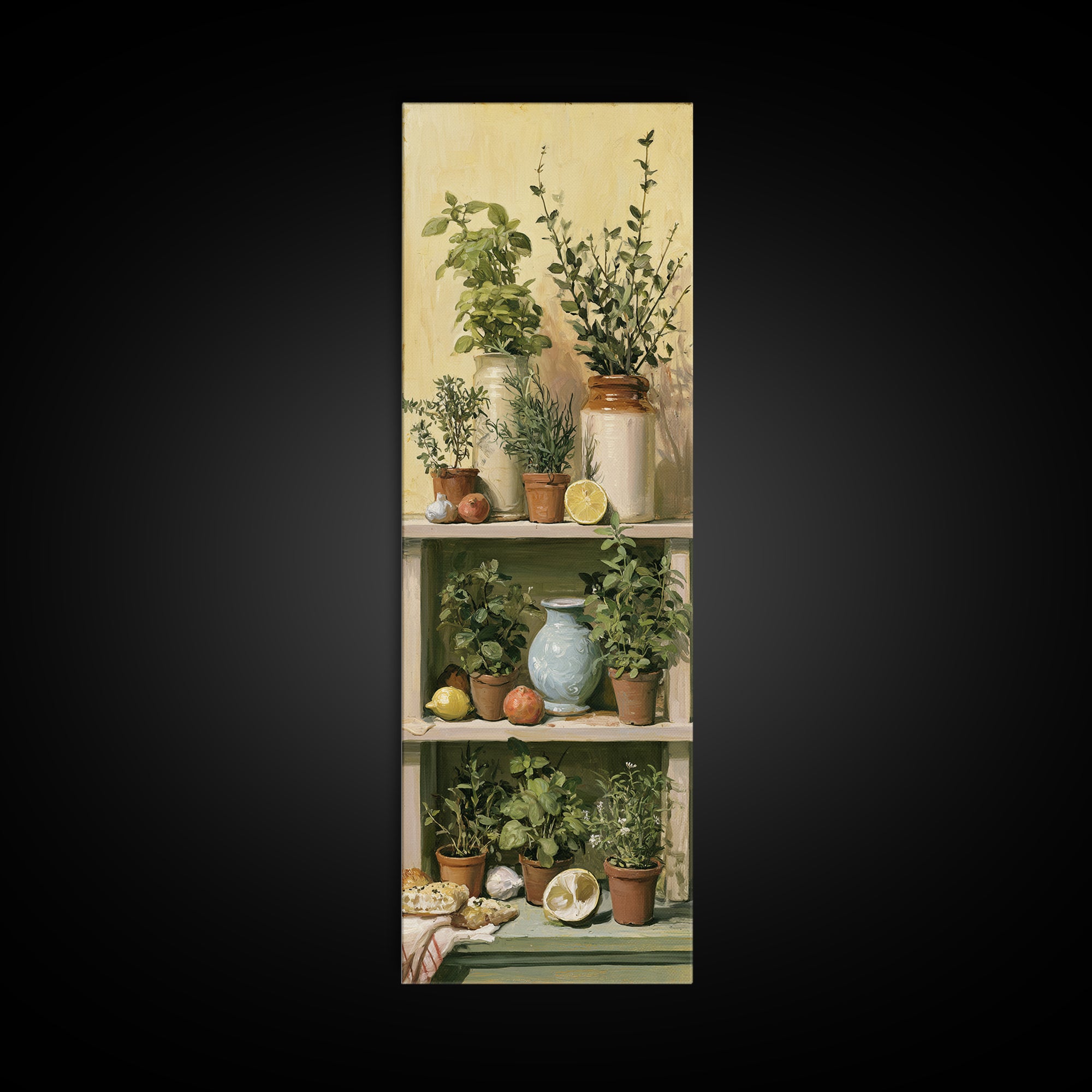 Modern Kitchen Herbs Framed Canvas Print, Dining Room Art, Dining Room Wall Art, Dining Room Decor, Oil Painting, Dining, DRA-1x3-69