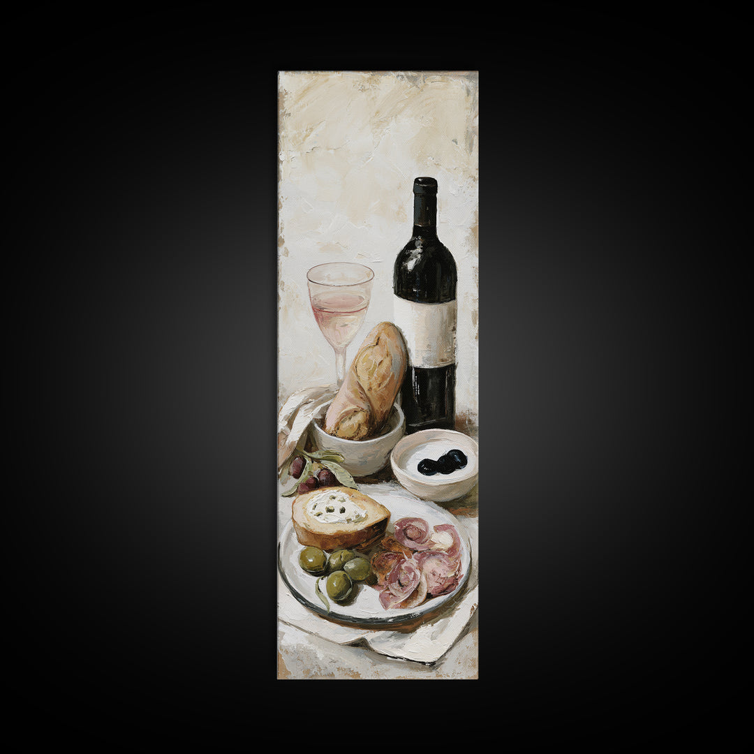 French Bistro Food Illustration Without Text Canvas Print, Dining Room Art, Kitchen Wall Decor, Dining Room Decor, Dining, DRA-1x3-70