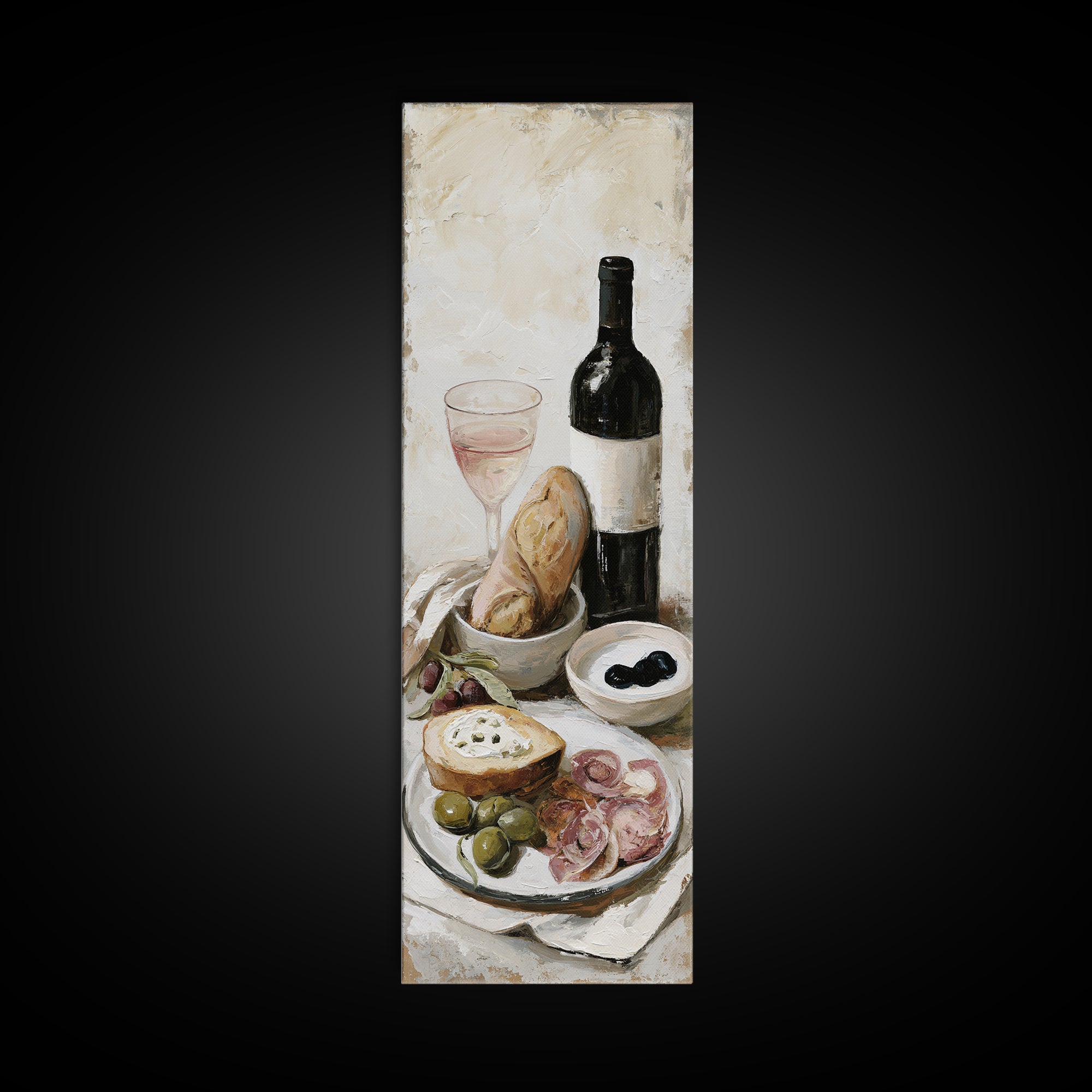 French Bistro Food Illustration Without Text Canvas Print, Dining Room Art, Kitchen Wall Decor, Dining Room Decor, Dining, DRA-1x3-70