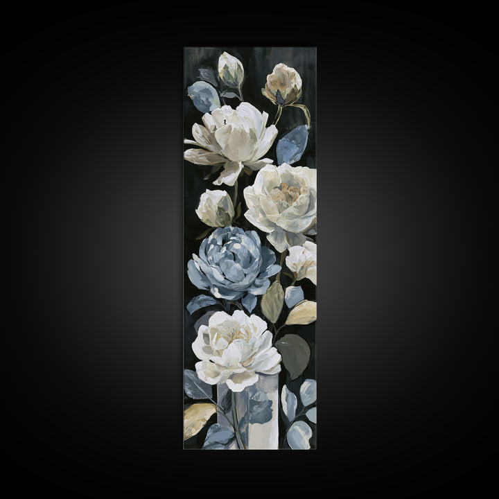Moody Dark Background Bouquet for Formal Dining Framed Canvas Print, Dining Room Art, Kitchen Decor, Dining Room Decor, Dining, DRA-1x3-71