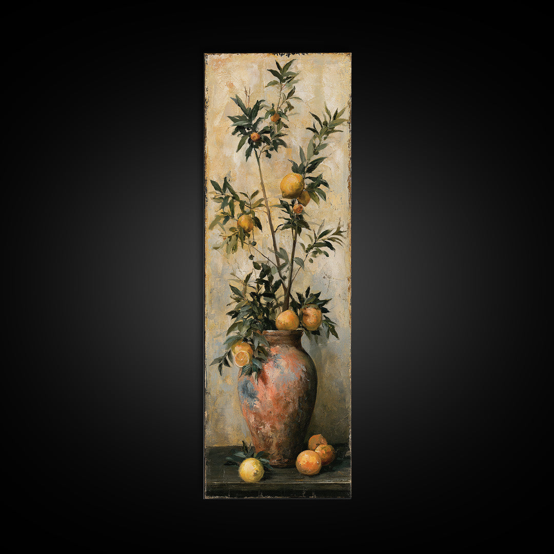 Mediterranean Olive Branch and Citrus Arrangement Canvas Print, Dining Room Art, Print, Dining Room Decor, Fine Art, Dining, DRA-1x3-72