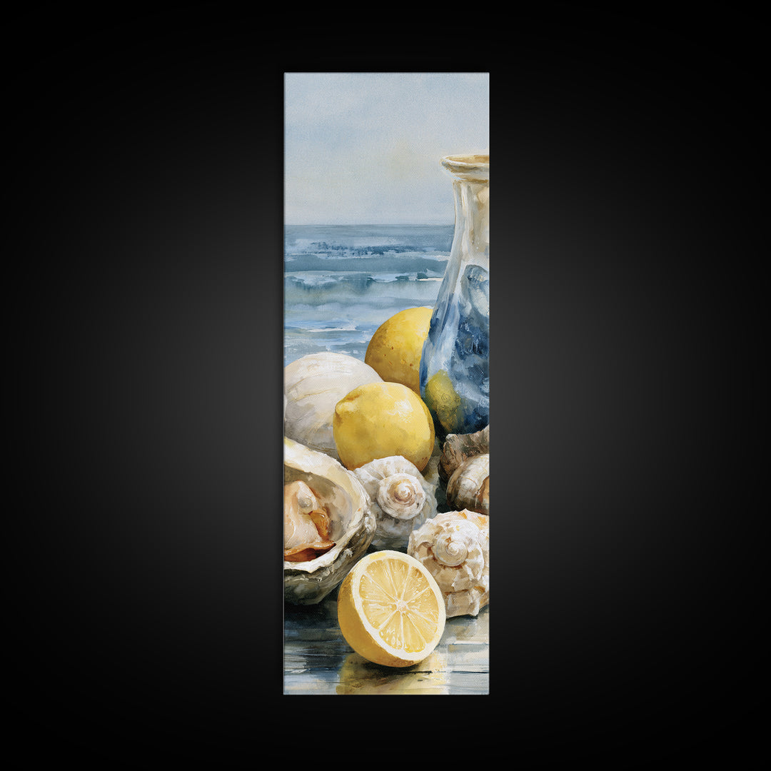 Shellfish and Lemon Still Life Framed Canvas Print, Dining Room Art, Dining Room Decor, Oil Painting, Dining, DRA-1x3-76