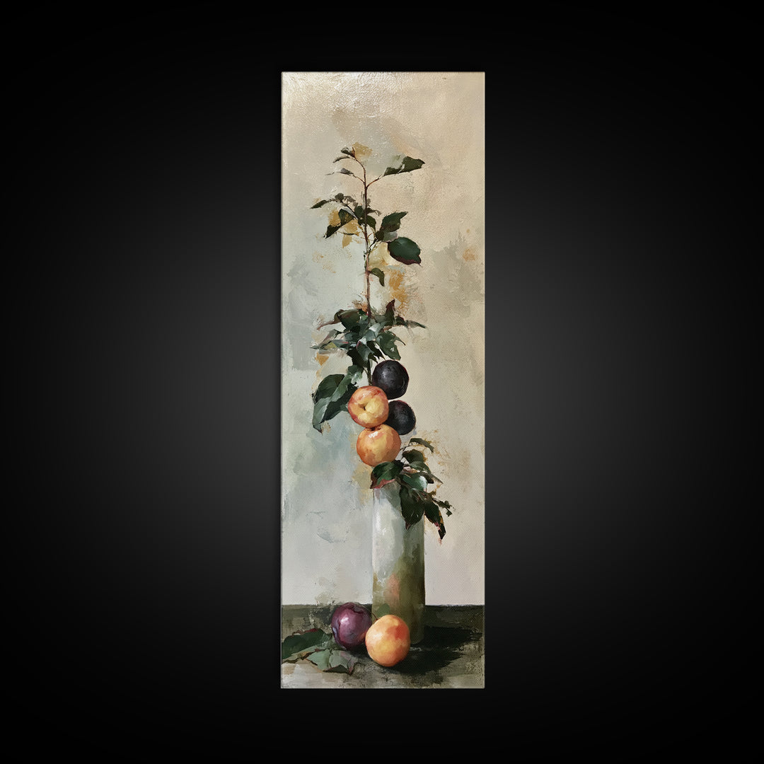 Peach and Plum Still Life Framed Canvas Print, Dining Room Art, Kitchen Prints, Dining Room Decor, Fine Art, Dining, Art Print, DRA-1x3-8