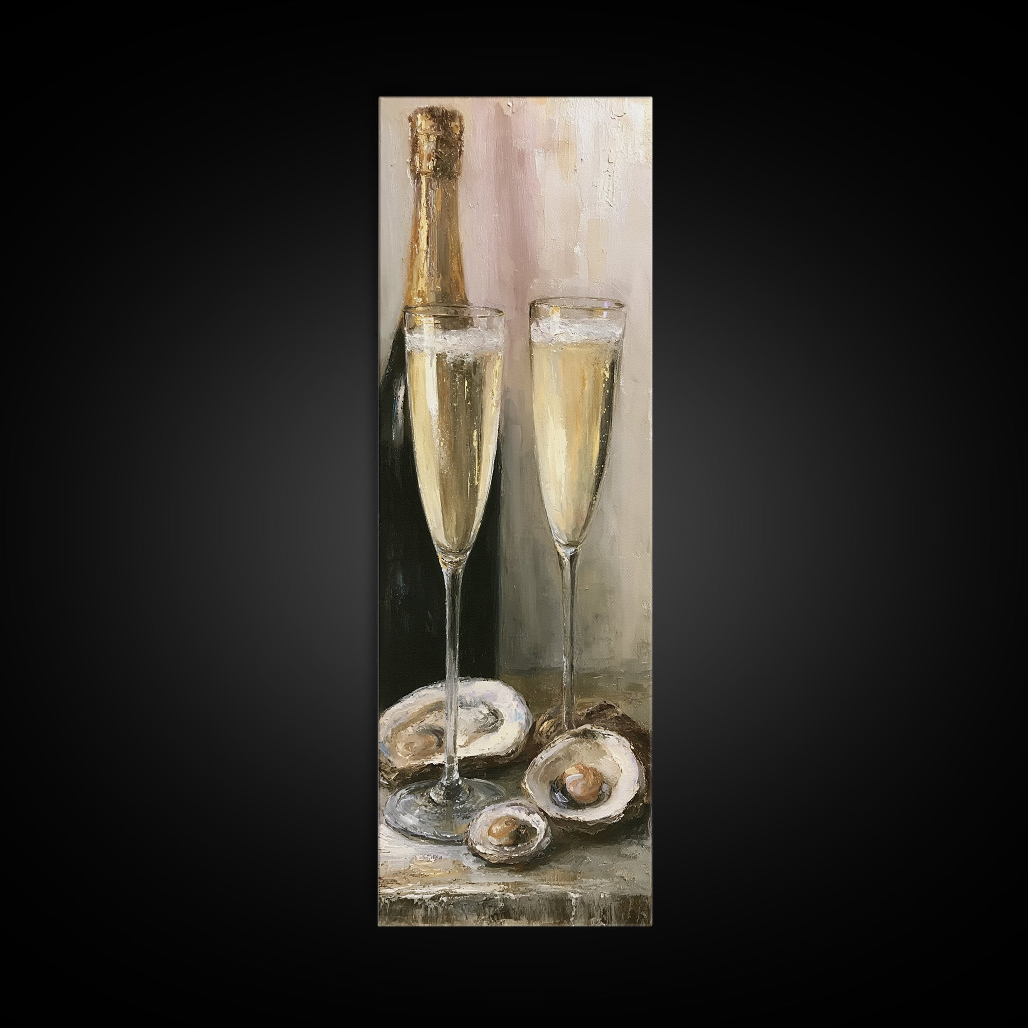 Elegant Oyster and Champagne Still Life Framed Canvas Print, Dining Room Art, Kitchen Art, Dining Room Decor, Oil Painting, DRA-1x3-91