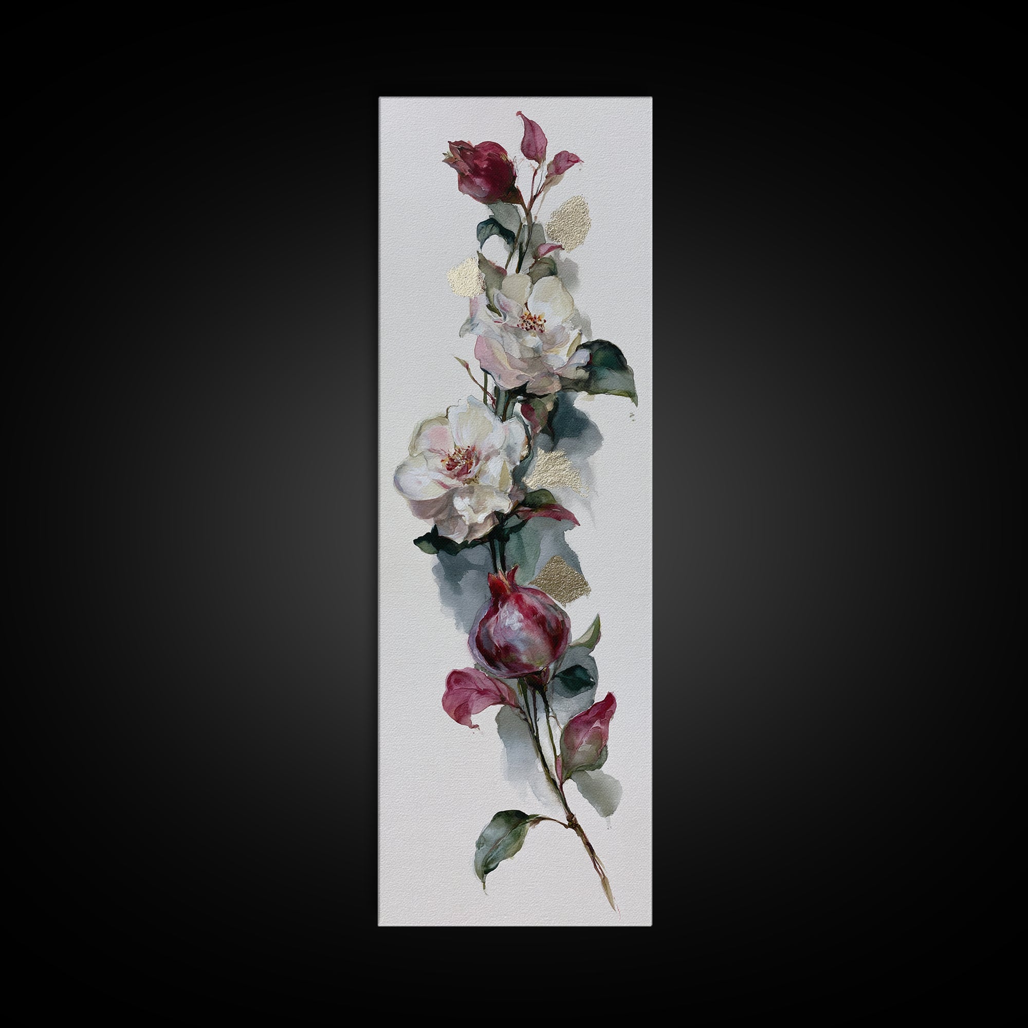 Pomegranate and Gold Leaf Botanical Study Framed Canvas Print, Dining Room Art, Canvas Art, Dining Room Decor, Fine Art, Dining, DRA-1x3-92