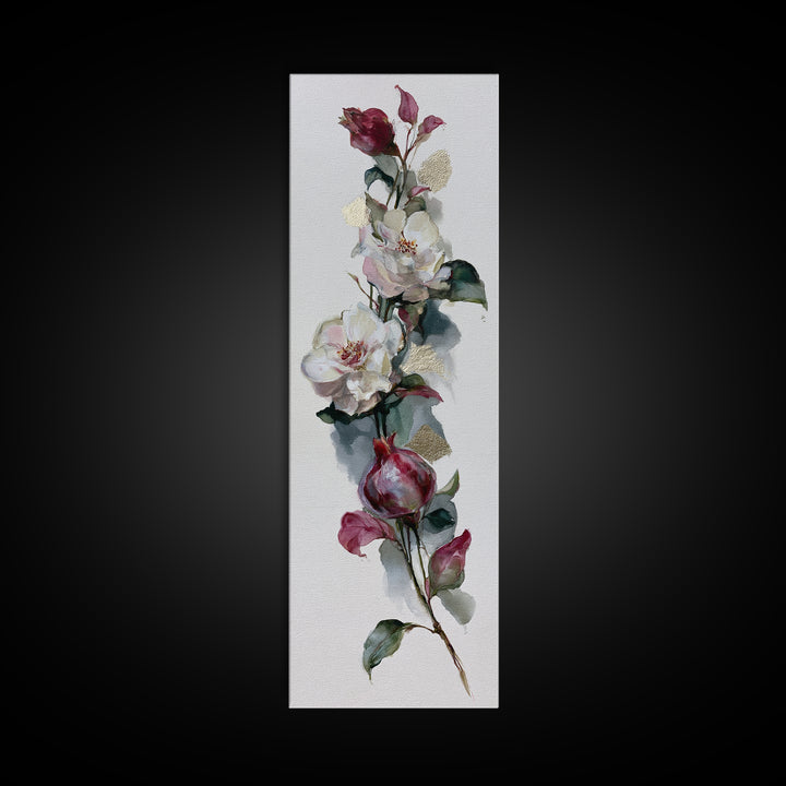 Pomegranate and Gold Leaf Botanical Study Framed Canvas Print, Dining Room Art, Canvas Art, Dining Room Decor, Fine Art, Dining, DRA-1x3-92