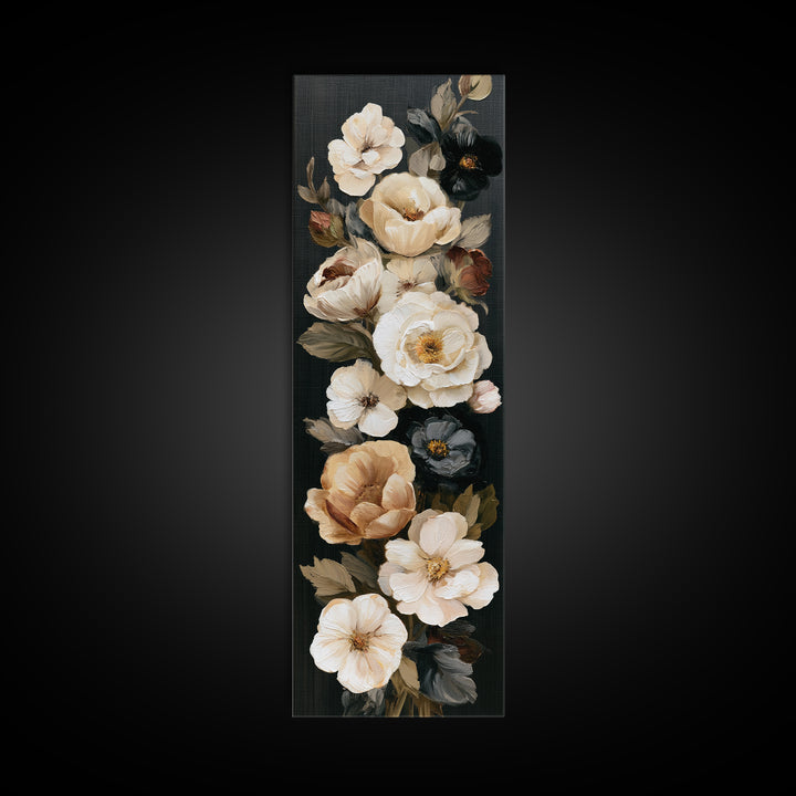 Moody Dark Background Bouquet for Formal Dining Canvas Print, Dining Room Art, Living Room Decor, Dining Room Decor, Dining, DRA-1x3-95