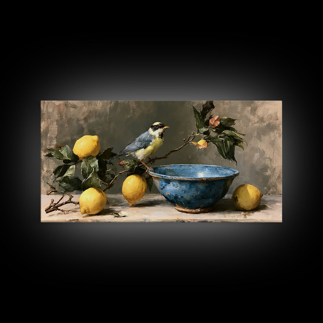 Italian Lemon Branch Framed Canvas Print, Dining Room Art, Art Print, Dining Room Decor, Oil Painting, Dining, Abstract Art, DRA-2x1-1