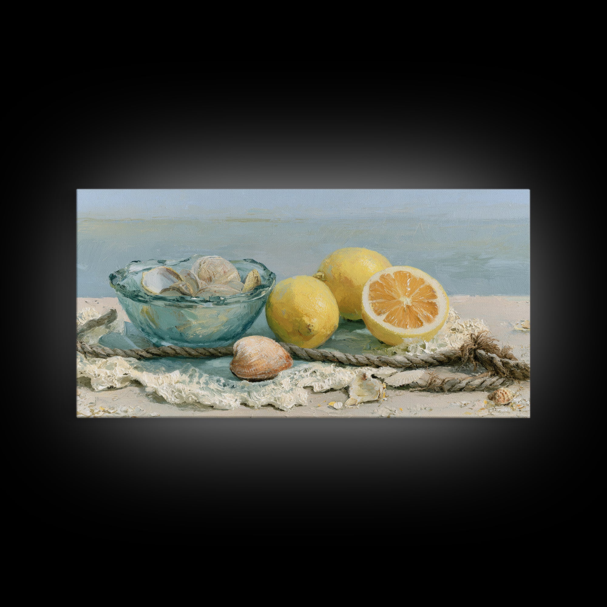 Shellfish and Lemon Still Life Framed Canvas Print, Dining Room Art, Luxury Decor, Dining Room Decor, Fine Art, Dining, DRA-2x1-12
