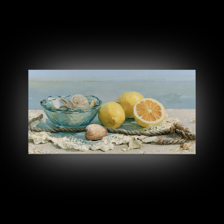 Shellfish and Lemon Still Life Framed Canvas Print, Dining Room Art, Luxury Decor, Dining Room Decor, Fine Art, Dining, DRA-2x1-12
