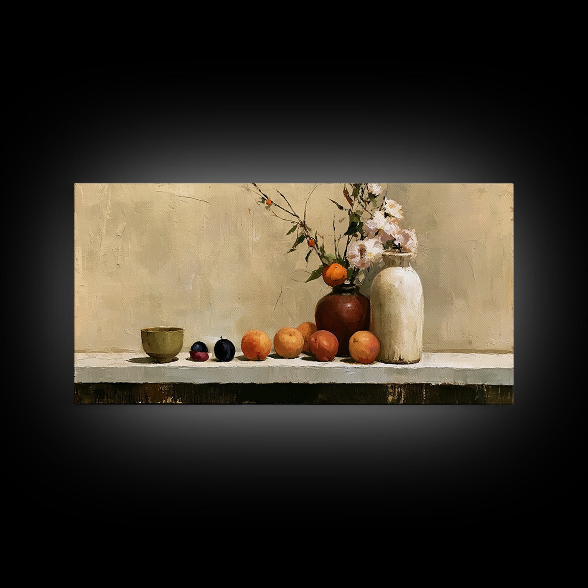 Peach and Plum Still Life Framed Canvas Print, Dining Room Art, Modern Decor, Dining Room Decor, Fine Art, Dining, Home Decor, DRA-2x1-16