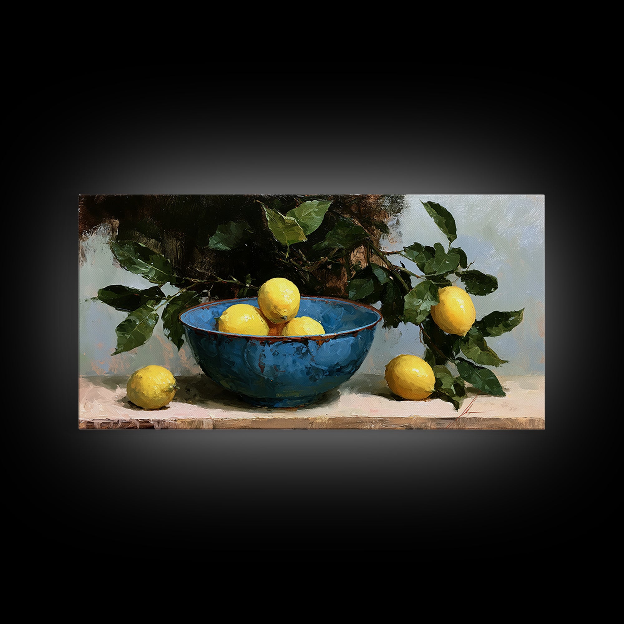 Italian Lemon Branch Framed Canvas Print, Dining Room Art, Art Print, Dining Room Decor, Oil Painting, Dining, Abstract Art, DRA-2x1-25