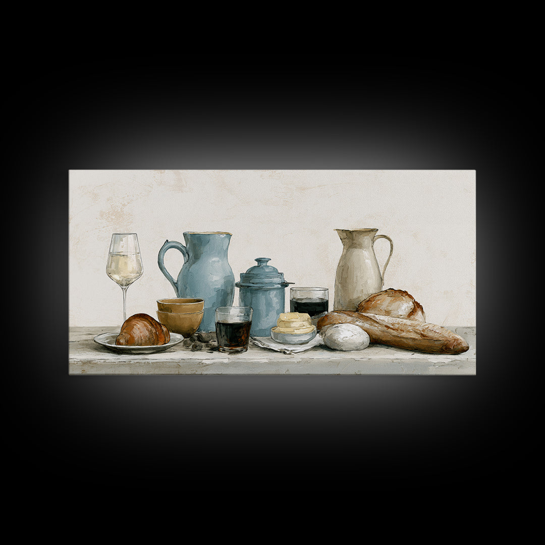 French Bistro Food Illustration Without Text Framed Canvas Print, Dining Room Art, Modern Decor, Dining Room Decor, Dining, DRA-2x1-30
