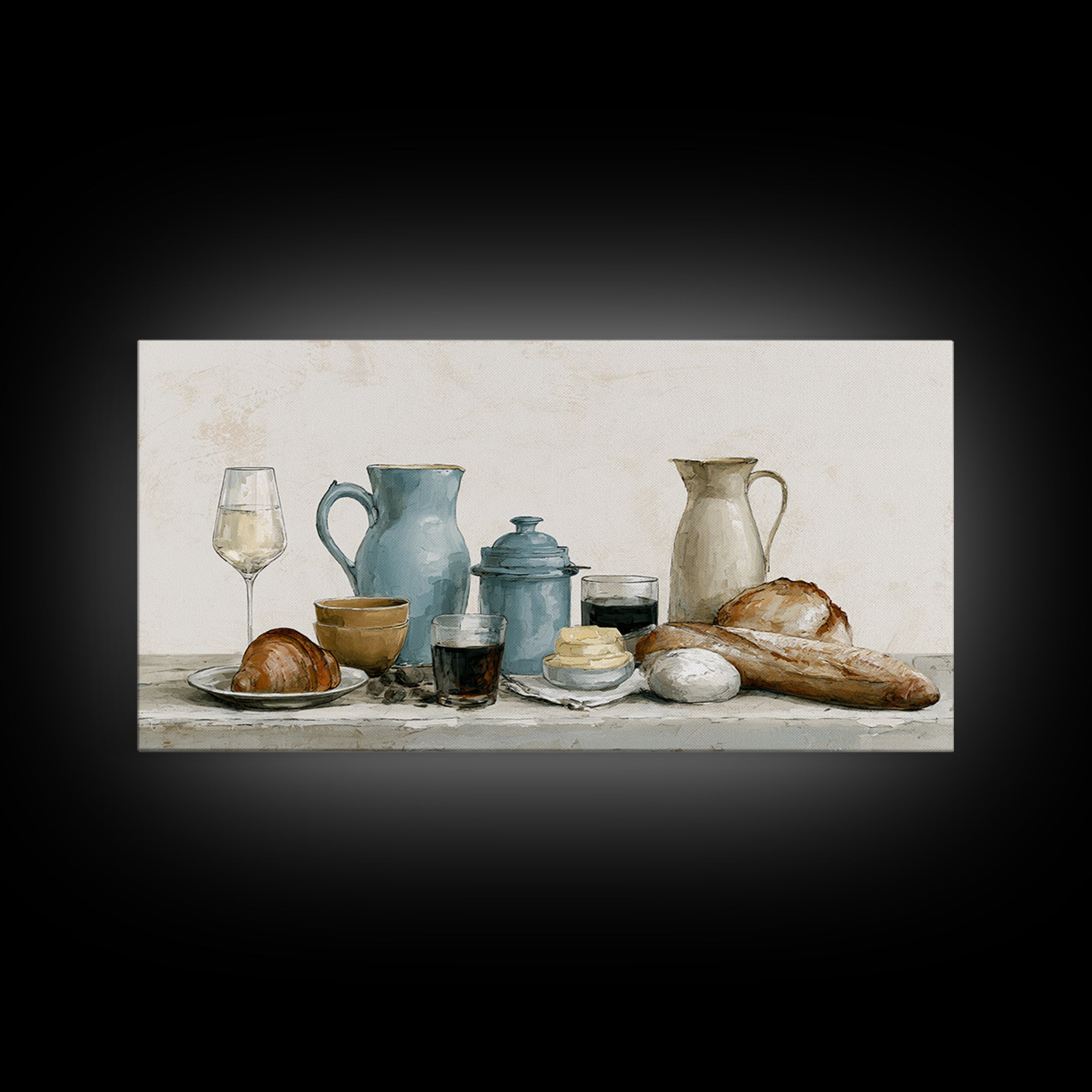 French Bistro Food Illustration Without Text Framed Canvas Print, Dining Room Art, Modern Decor, Dining Room Decor, Dining, DRA-2x1-30