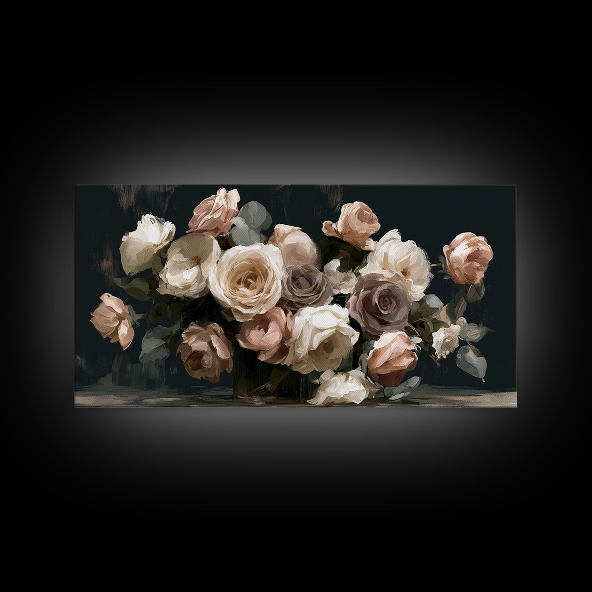 Moody Dark Background Bouquet for Formal Dining Canvas Print, Dining Room Art, Large Wall Art, Dining Room Decor, Dining, DRA-2x1-31