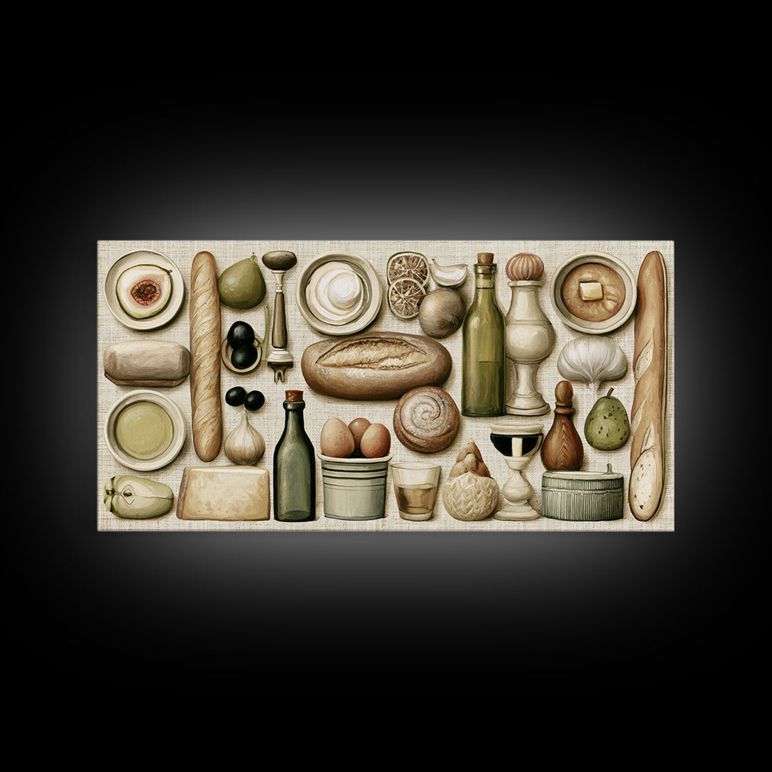French Bistro Food Illustration Without Text Canvas Print, Dining Room Art, Art Print, Dining Room Decor, Fine Art, Dining, DRA-2x1-54
