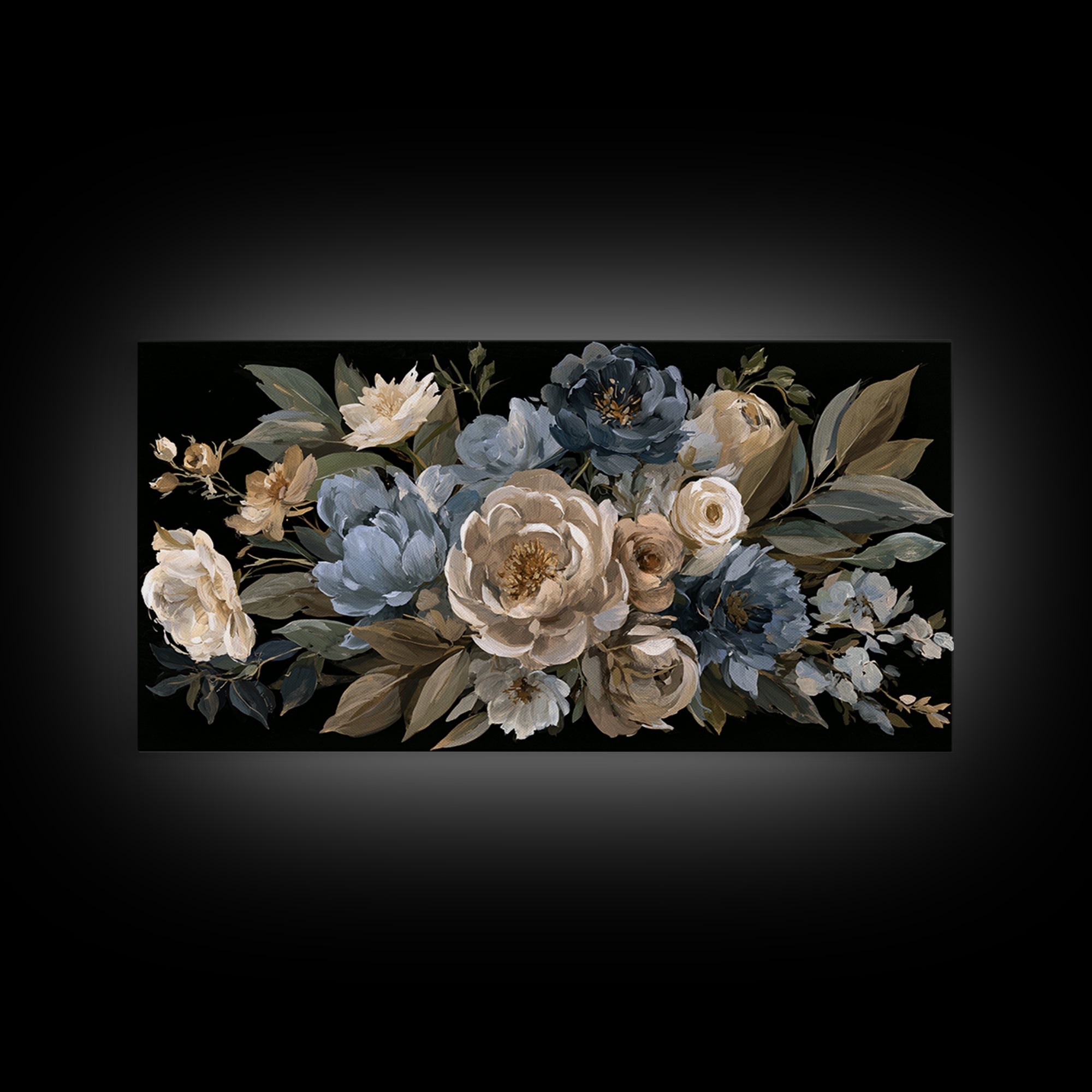 Moody Dark Background Bouquet for Formal Dining Canvas Print, Dining Room Art, Kitchen Wall Art, Dining Room Decor, Dining, DRA-2x1-55